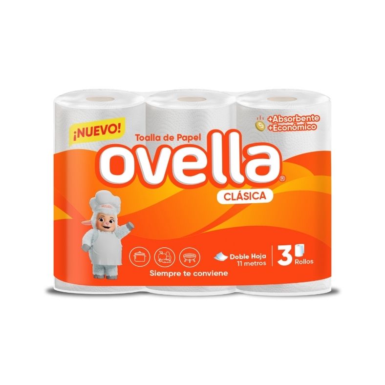 Toalla de Papel Ovella Clasica Absorvente Doble Hoja